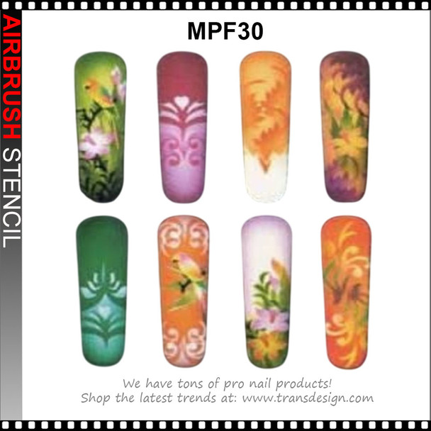 STENCIL MPF30 Flower Motifs in Green, Pink, Orange and Purple tones