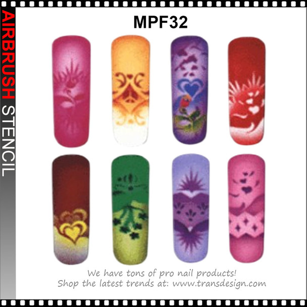 STENCIL MPF32 Floral and Burst motifs in Pink, Orange, Purple, Red and Green Tones
