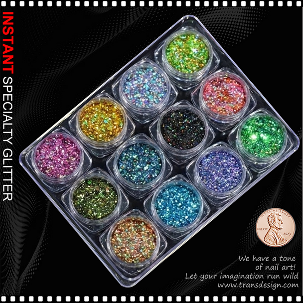 12 Colors Glitter Sequins Dust Powder Pots #01