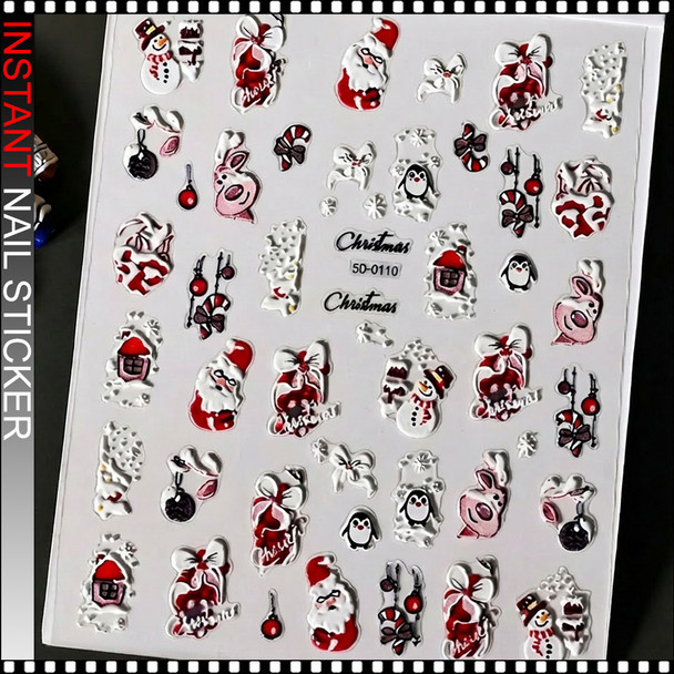 NAIL STICKER CHRISTMAS Red & White Icons #5D-0110