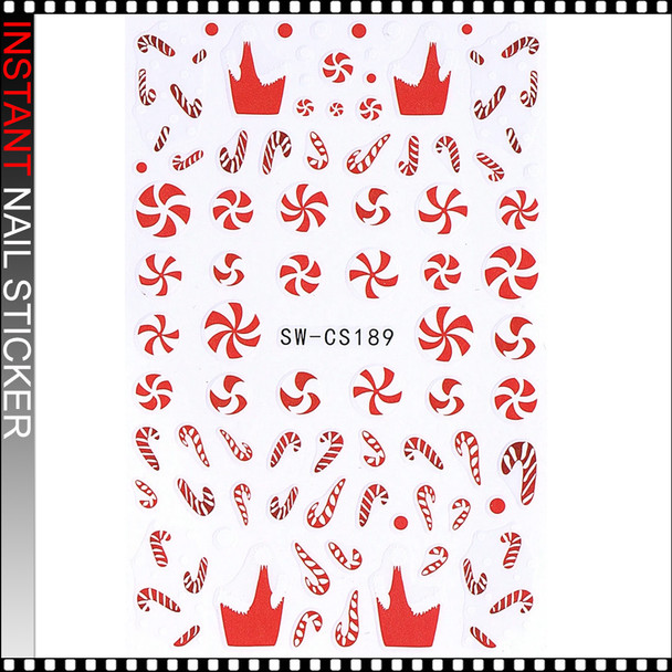 NAIL STICKER CHRISTMAS Candy Cane & Snowflakes #SW-CS189