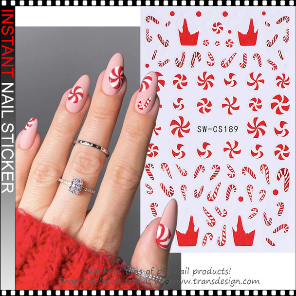 NAIL STICKER CHRISTMAS Candy Cane & Snowflakes #SW-CS189