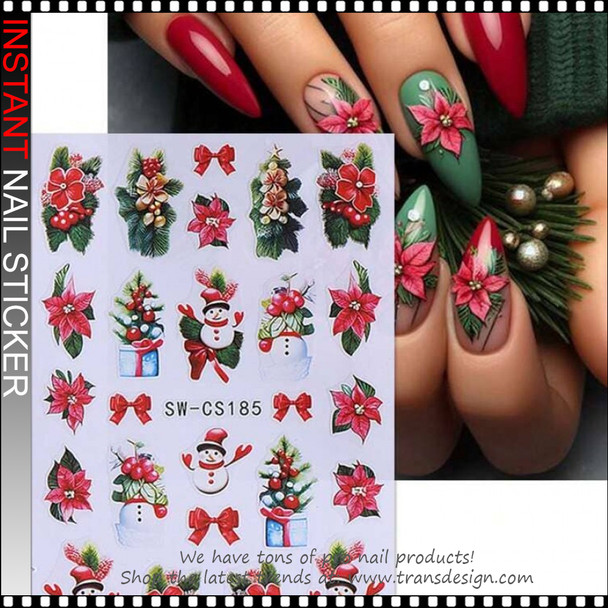 NAIL STICKER Poinsettia, Snowman Mix #SW-CS-185