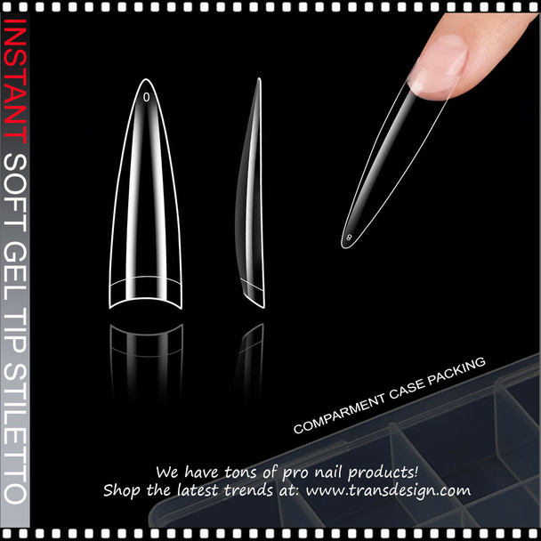 SOFT GEL TIP Stiletto, X-Long, Half Cover, Clear 240/Case