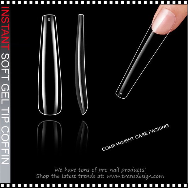 SOFT GEL TIP Coffin, 3X-Long, Full Cover, Clear 240/Case