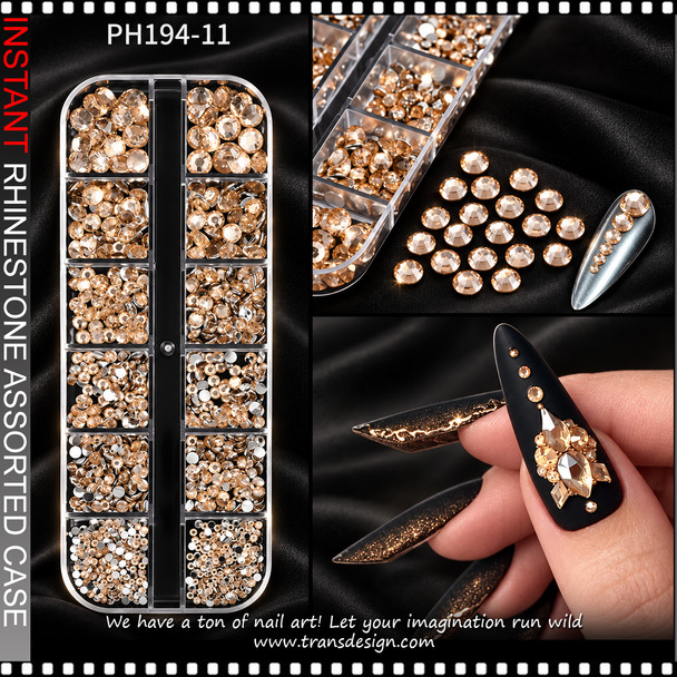 RHINESTONE RESIN Round, Champagne Gold 1440/Case #PH194-11 *