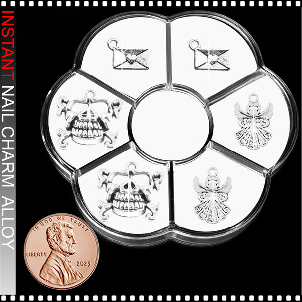 NAIL CHARM ALLOY Skull, Angel, Envelope 6/Case *