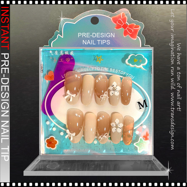 Nude Latte Bow & 3D Daisy Press-On Nails