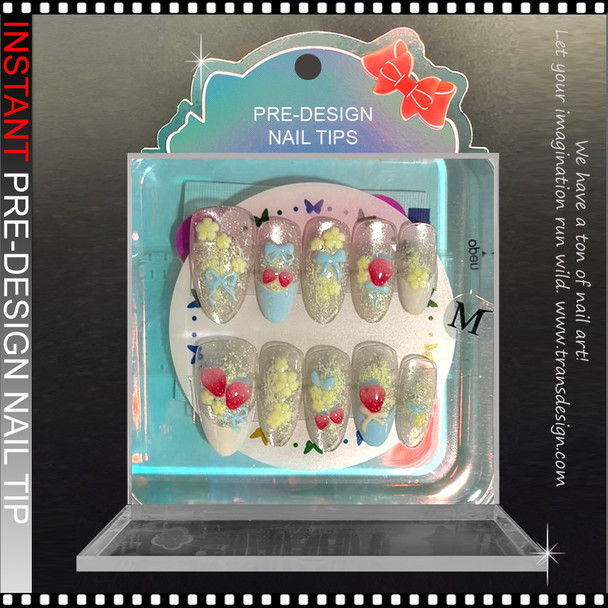 Kawaii Strawberry & Baby Blue Bow Press-On Nails