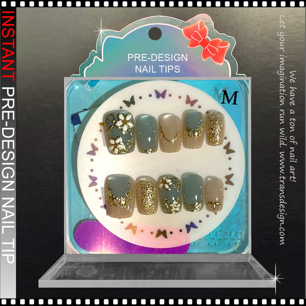 Tiffany Blue Gold Floral Press-On Nails