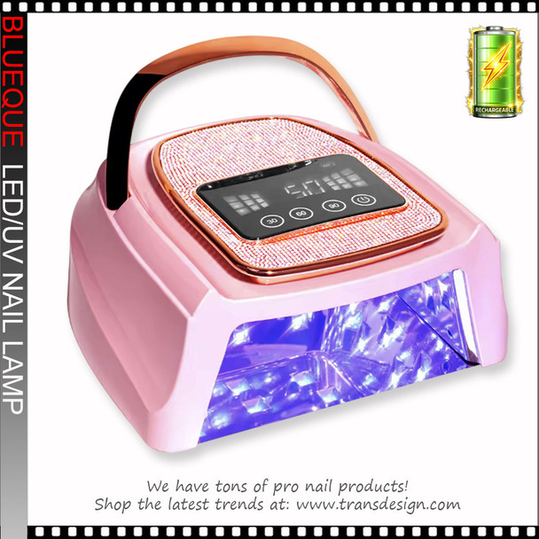 BLUEQUE L-16 LED/UV Lamp, Rechargeable with Rhinestones AB, Gold/Pink 288W.
