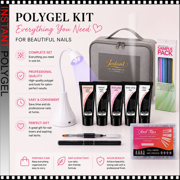 INSTANT POLYGEL PRO. KIT 5 Colors with Handheld LED UV Lamp