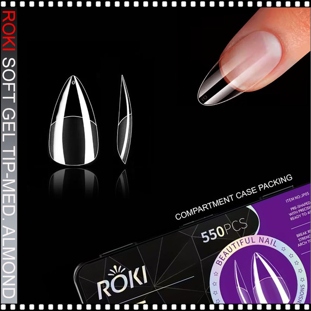 ROKI SOFT GEL TIP Natural Almond Medium, Full Cover 550/Case #JP05