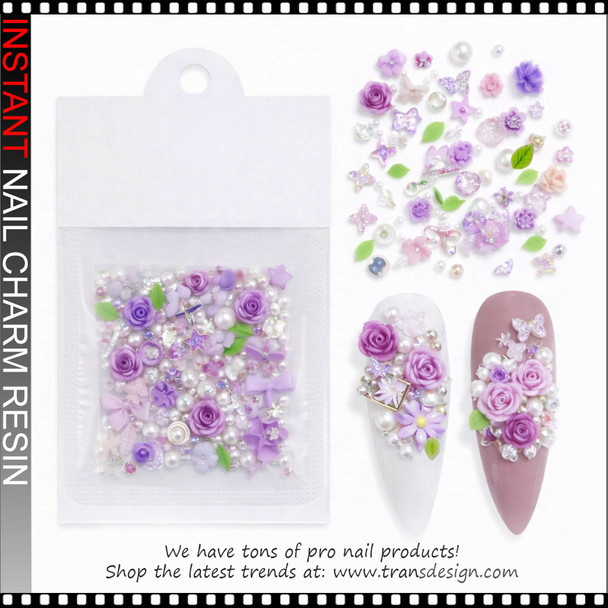 NAIL CHARM RESIN Purple, Lilac Flower, Beads 60/Bag #M6710
