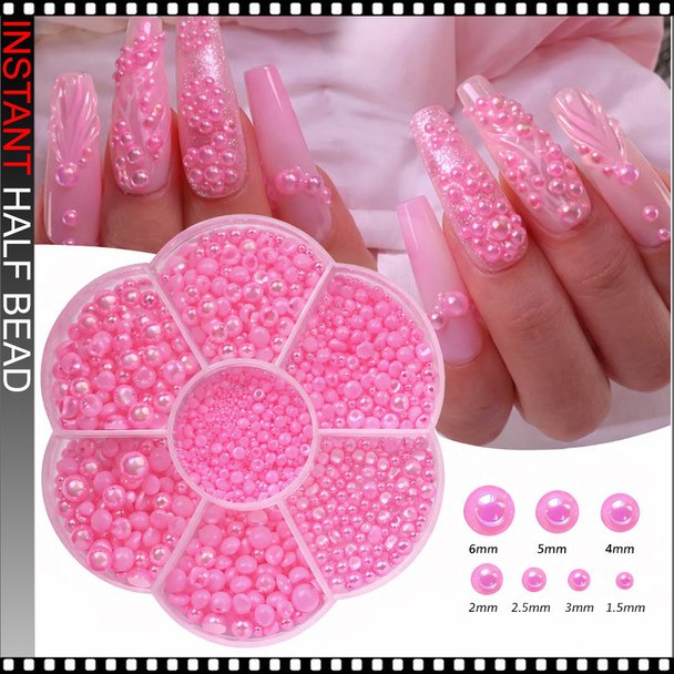 HALF BEAD Light Pink AB Pearl, 7 Sizes, 486/Case