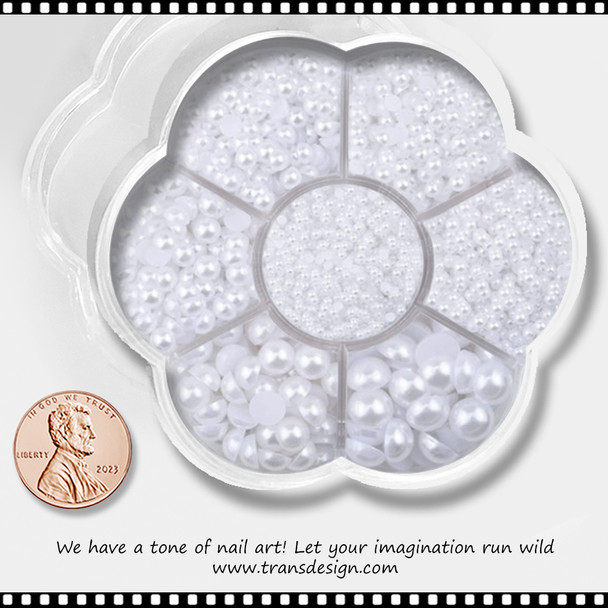 HALF BEAD White Pearl, 7 Sizes, 486/Case