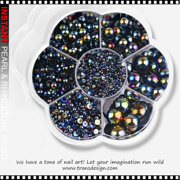HALF BEAD Black AB Pearl, 7 Sizes, 486/Case