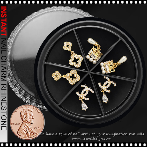 CHARM DANGLING RHINESTONE Gold Brands Name 6/Case #FF-39