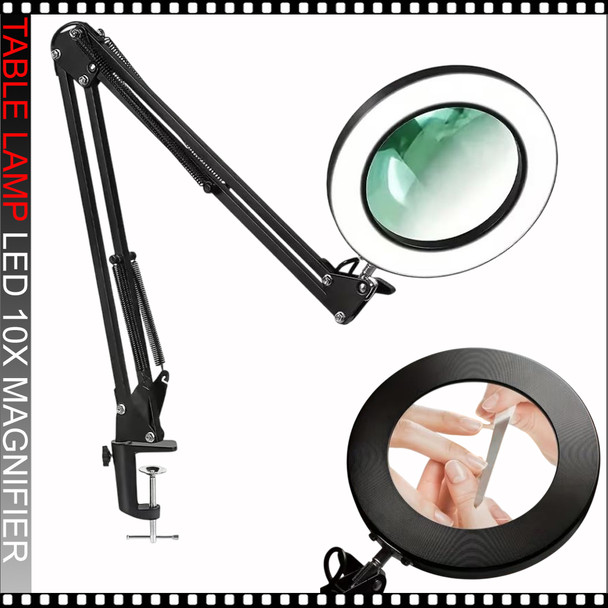 LED 10X Magnifier Lamp with Metal Clamp, Black