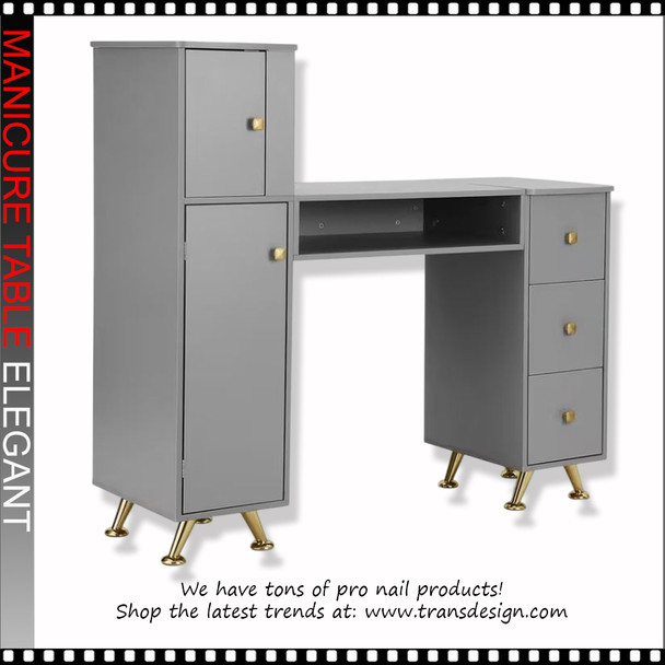 MANICURE TABLE Double Door, 3 Drawers, Elegant Gray