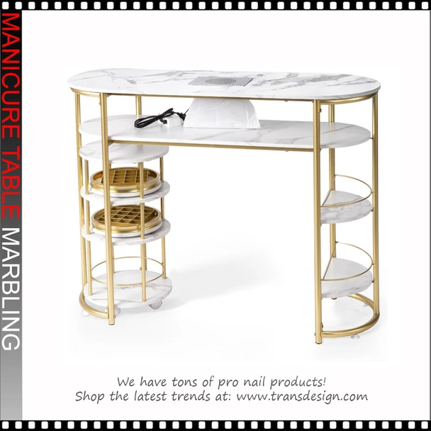 PROFESSIONAL MANICURE TABLE with Built-in Dust Collector & Rolling Trolley