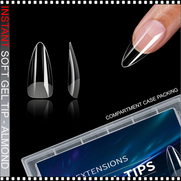 INSTANT SOFT GEL TIP Almond, Medium, Clear, Full Cover 240/Case