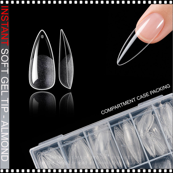 SOFT GEL TIP Almond, Long, Clear, Full Cover 504/Case