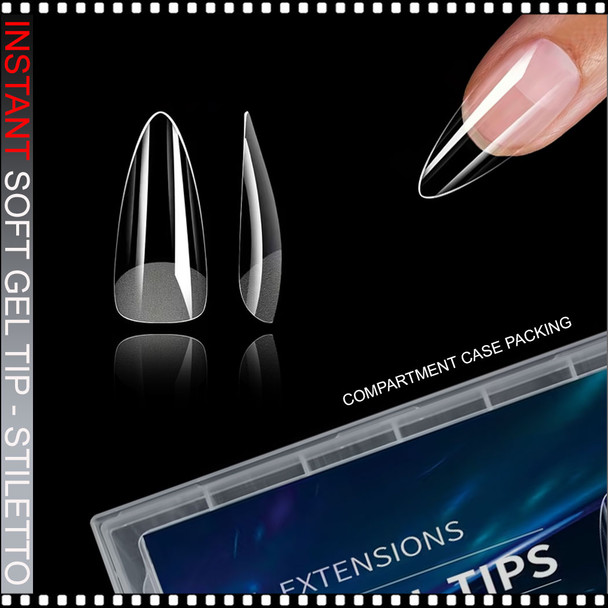 INSTANT SOFT GEL TIP STILETTO X-Long, Full Cover 240/Case