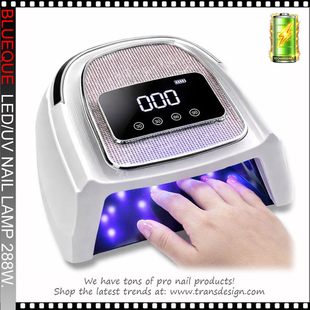 BLUEQUE L-16  LED/UV Lamp, Rechargeable,  with Rhinestone AB, Silver/White 288W.