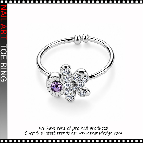 Adjustable OK Letter Purple Rhinestone Toe Ring #11380