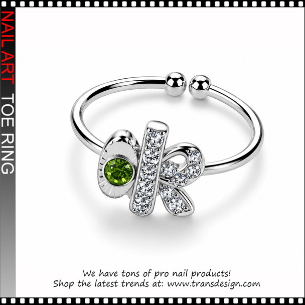 Adjustable OK Letter Green Rhinestone Toe Ring #11381