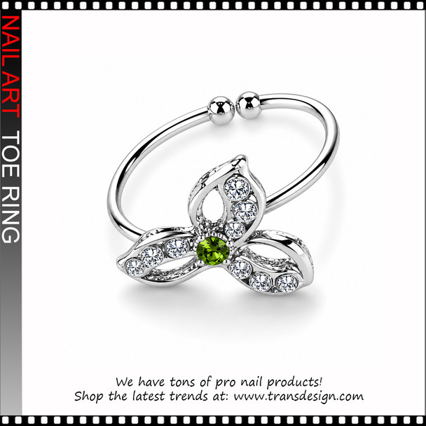 Adjustable Green Orchid Flower Rhinestone Toe Ring #11384