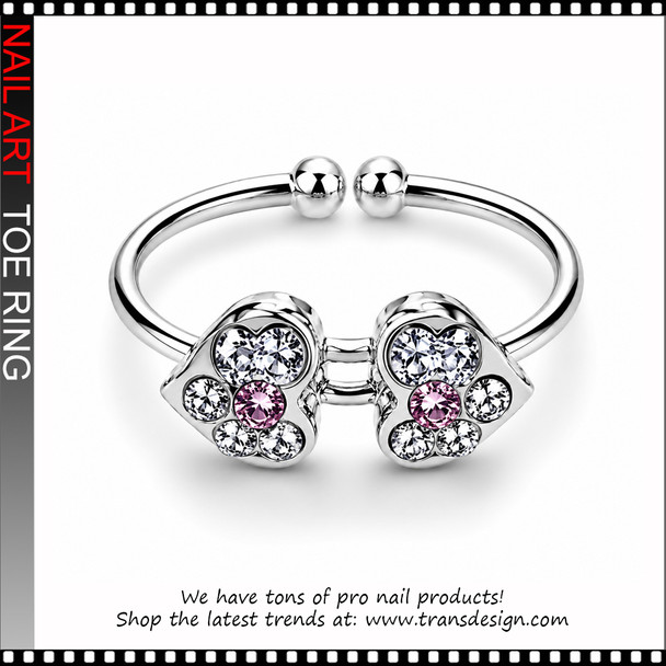Adjustable Heart Fuchsia Rhinestone Toe Ring #11386