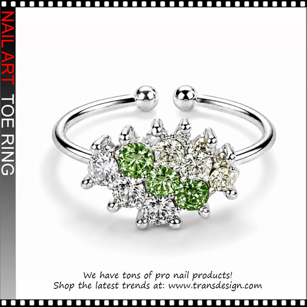 Adjustable Green Color Crystal Flower Toe Ring #11392