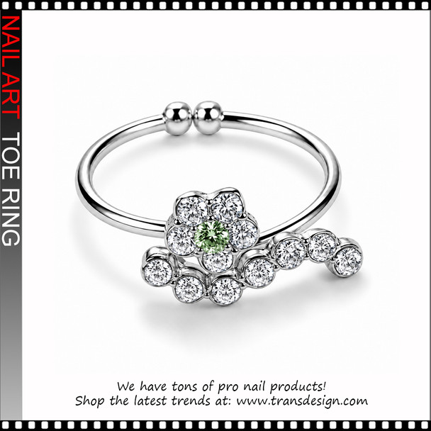Adjustable Flower Blue Rhinestone Toe Ring #11399