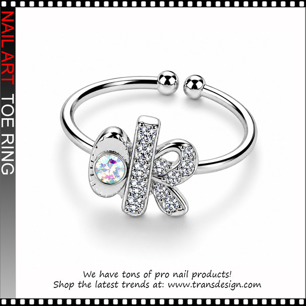  Adjustable OK Letter Crystal AB  Rhinestone Toe Ring #11408