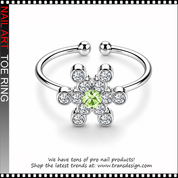 Adjustable Light Green Flower Rhinestone Toe Ring #11410