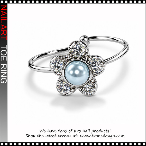 Adjustable Light Blue Pearl Color Rhinestone Toe Ring #11417
