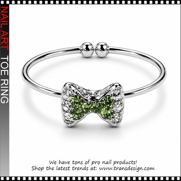 Adjustable Green Bow Tie Crystal Rhinestone Toe Ring #11420