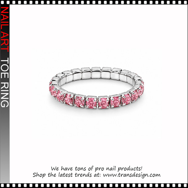 Adjustable  Stretchy Rose Pink Crystal Rhinestone Toe Ring #11424