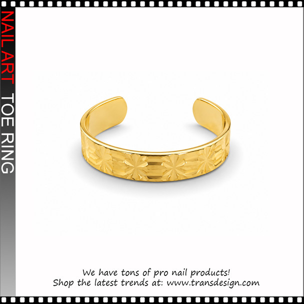 Adjustable Polished gold cuff with floral Toe Ring #11429