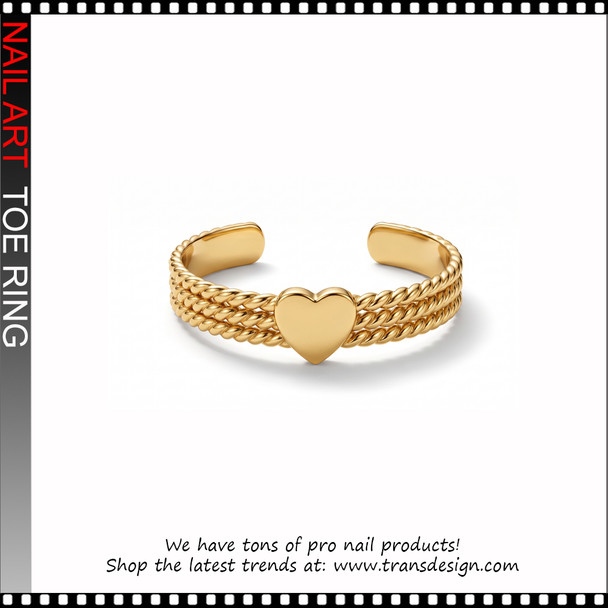 Adjustable Gold Triple-Row Rope Heart Toe Ring #11436