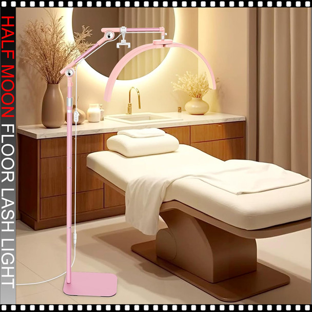 45W Pink Half Moon Floor Lash Light 3000K-6500K Dimmable LED Eyelash