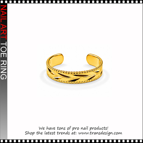 Adjustable Gold Leaf Cutout Beaded Edge Cuff Toe Ring #11463