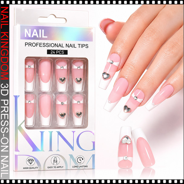 NAIL KINGDOM Long Coffin, French Tip  Press-On Nail 24/Pack
