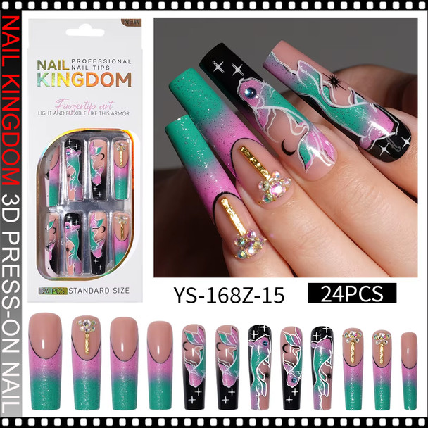 NAIL KINGDOM Pink & Emerald Green Ombre Koi Fish Press-On Nail 24/Pack