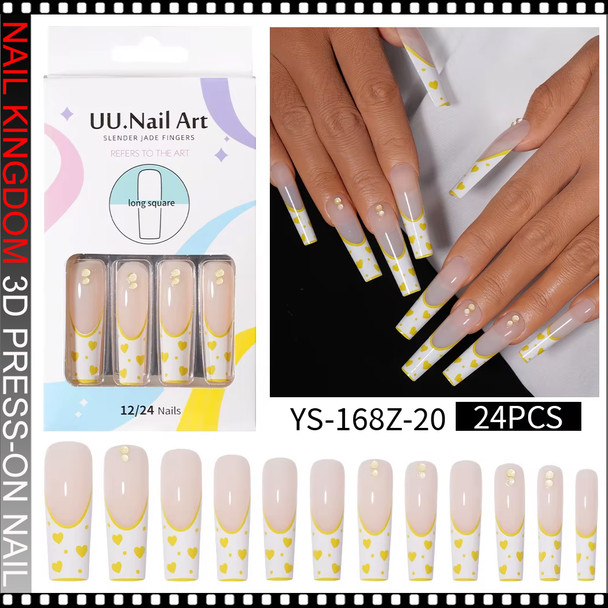 NAIL KINGDOM White & Yellow Heart French Tip Press On Nails  24/Pack
