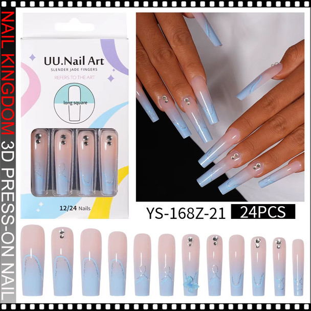  NAIL KINGDOM Blue Ombre French Tip Press On Nails 24/Pack