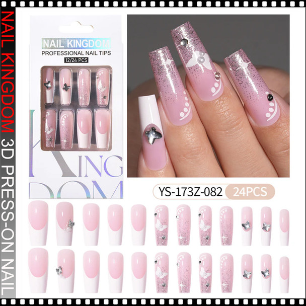 NAIL KINGDOM Pink Glitter Gradient Long Coffin Press-On Nails 24/Pack