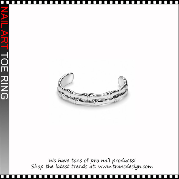Adjustable Silver Bamboo Texture Toe Ring #11496